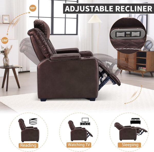 e2482508239446ff8a80691d29d0adf3 Power Home Theater Seating Set of 3, Brown Faux Leather Electric Recliner Chair with Powered Headrest, Dual Motors Movie Reclining Chairs with LED Lights,USB Port,Cup Holders, Hidden Arm Storage