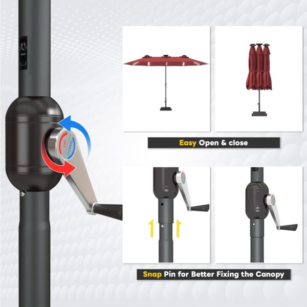 e251097ffda54d0097a6b5d9b98ad729 15ft Patio Umbrella with Solar Lights, Large Double Umbrella Outdoor, Rectangle 180''x106'' Umbrellas with 156 PCS LED Lights and Crank Handle for Backyard Deck Pool Shade in Black(1.9" Pole)