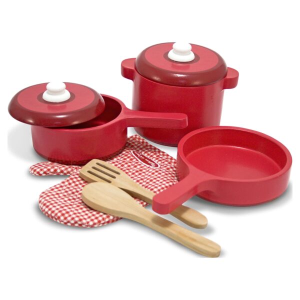 Melissa & Doug Deluxe Wooden Kitchen Accessory Play Set - Pots & Pans (8 pcs)
