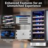 24 inch Wine Cooler, 46 Bottle - Dual Zone Built-in or Freestanding Fridge with Stainless Steel Reversible Glass Door, for Home, Kitchen, or Office.