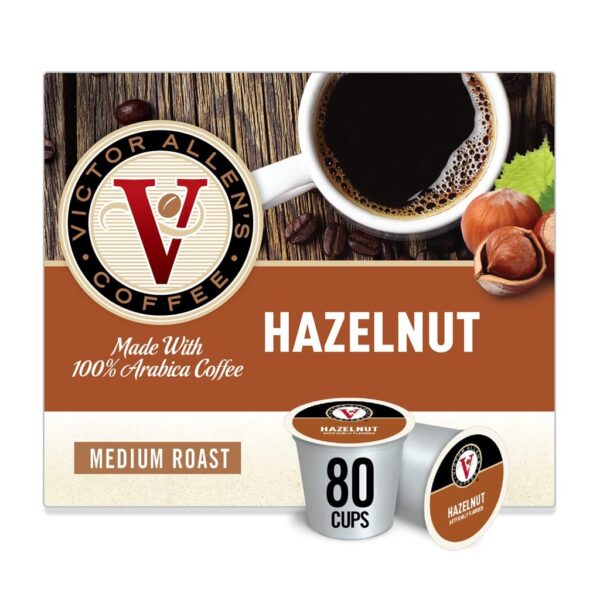 e32ad899f6ac497ab7b67eedb9e659df Victor Allen’s Coffee Hazelnut Blend Medium Roast, 80 K-Cup Pods, Flavored Arabica for Keurig Brewers