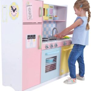 KidKraft KidKraft Wooden Large Pastel Play Kitchen with Turning Knobs, See-Through Doors and Play Phone, Gift for Ages 3+ 42.30 x 17.60 x 43.00 Inches