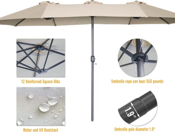 e3a2d142a11e4859b399ba6e8d22fa8d 15ft Patio Umbrella with Solar Lights, Large Double Umbrella Outdoor, Rectangle 180''x106'' Umbrellas with 156 PCS LED Lights and Crank Handle for Backyard Deck Pool Shade in Black(1.9" Pole)