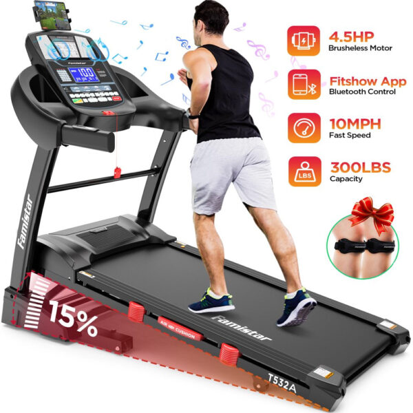 e3bebdfa1382463e99ab2e26b265b2d3 4.5HP Foldable Treadmill, 15 Auto Incline Levels, 10MPH Speed, 300LB Capacity, Home Exercise Machine