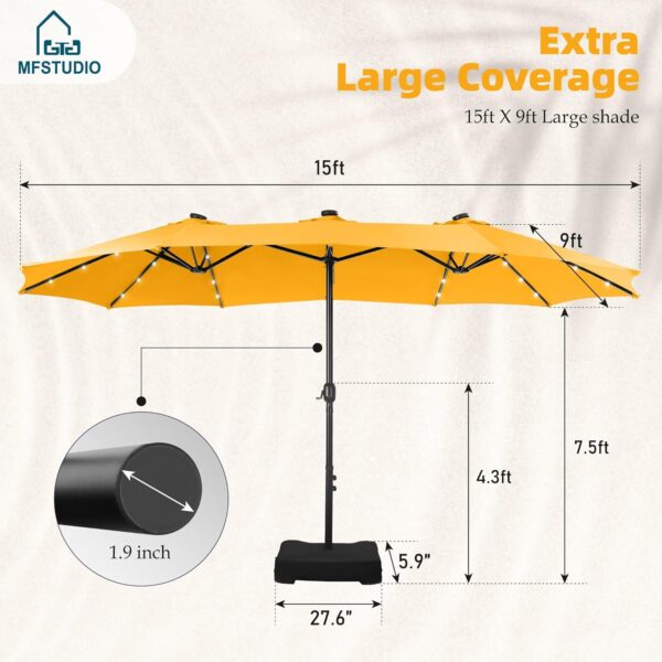e3f11656e7074e81b643220f1fec870e 15ft Double Sided Patio Umbrella with Solar Lights, Outdoor Large Umbrellas with Crank Handle and 36 LED Lights, Rectangular Market Umbrella with Base Included for Deck Pool Shade