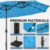 15 ft Large Patio Umbrella with Solar Lights Double-Sided Outdoor Rectangle Market Umbrellas with 36 LED Lights/Base Included/Easy Crank for Patio Garden Yard Pool Lawn, Brown