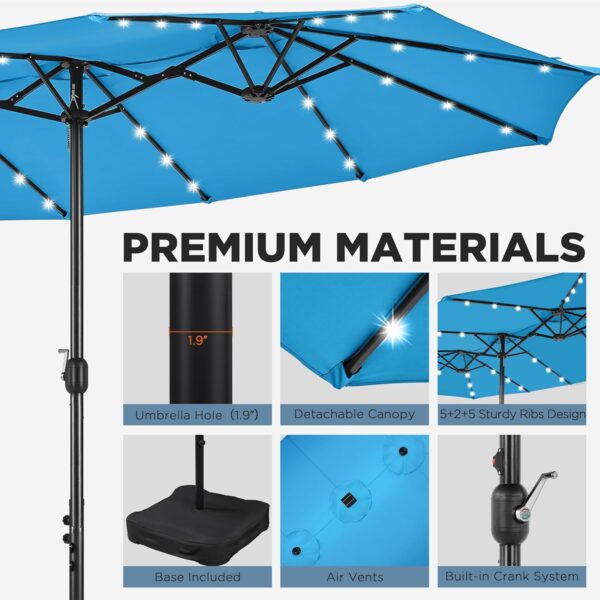 e3fde9ee23dc4ad08daa3cbef800065b 15 ft Large Patio Umbrella with Solar Lights Double-Sided Outdoor Rectangle Market Umbrellas with 36 LED Lights/Base Included/Easy Crank for Patio Garden Yard Pool Lawn, Brown