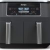 DZ401 Foodi 10 Quart 6-in-1 DualZone XL 2-Basket Air Fryer with 2 Independent Frying Baskets, Match Cook & Smart Finish to Roast, Broil, Dehydrate for Quick, Easy Family-Sized Meals, Grey