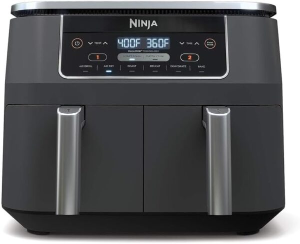 e413418a96d1416990973c160bfec243 DZ401 Foodi 10 Quart 6-in-1 DualZone XL 2-Basket Air Fryer with 2 Independent Frying Baskets, Match Cook & Smart Finish to Roast, Broil, Dehydrate for Quick, Easy Family-Sized Meals, Grey