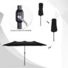 15ft Patio Umbrella with Solar Lights, Large Double Umbrella Outdoor, Rectangle 180''x106'' Umbrellas with 156 PCS LED Lights and Crank Handle for Backyard Deck Pool Shade in Black(1.9" Pole)