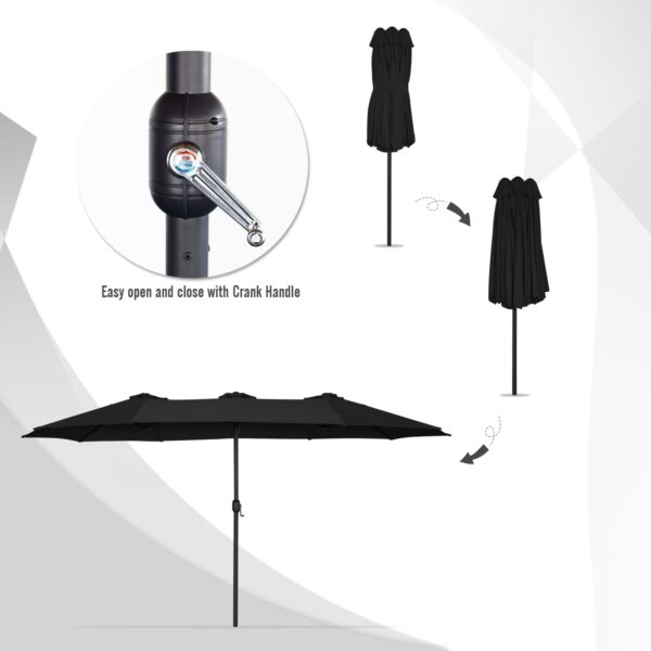 e48b1314ff084d44aa6e5bc15d8b4409 15ft Patio Umbrella with Solar Lights, Large Double Umbrella Outdoor, Rectangle 180''x106'' Umbrellas with 156 PCS LED Lights and Crank Handle for Backyard Deck Pool Shade in Black(1.9" Pole)
