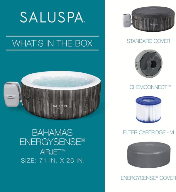 e48cffd90d194ab6a80414eb1708bc6e Bestway SaluSpa Fiji AirJet Large Round 2 to 4 Person Inflatable Hot Tub Portable Outdoor Spa with 120 AirJets and EnergySense Cover, Grey