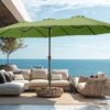 15ft Patio Umbrella Double-Sided Outdoor Market Extra Large Umbrella with Crank, Umbrella Base Included (Dark Red)
