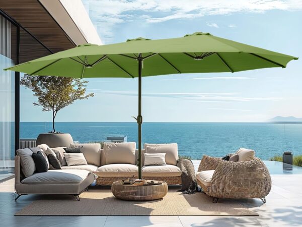 e4b8210ff20f4d4ba068ba8ef7bbeffc 15ft Patio Umbrella Double-Sided Outdoor Market Extra Large Umbrella with Crank, Umbrella Base Included (Dark Red)