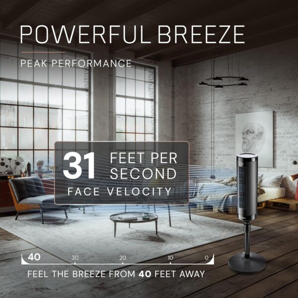 e500ad6782bf42ebb8e86b54ab7494d5 LASKO Elevation 42”-54” Adjustable Height Pedestal Tower Fans for Home, 31 ft/s Airflow, Quiet 28 dB on Low, 90° Oscillation, 12 Hour Timer, Remote Control, Black, EST100