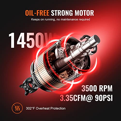 e572e82f50224542a0d6cbbf2185011d VEVOR 6.3 Gallon Air Compressor, 2 HP 3.35 CFM Oil Free Air Compressor Tank & Max
