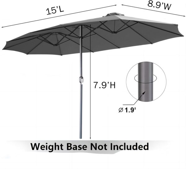e57c49975bd54f59b15cc82026ec4bfc 15ft Patio Umbrella with Solar Lights, Large Double Umbrella Outdoor, Rectangle 180''x106'' Umbrellas with 156 PCS LED Lights and Crank Handle for Backyard Deck Pool Shade in Black(1.9" Pole)