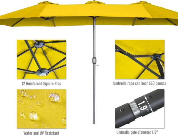 e5a4f153dd05497d96e3fc7f6fd84e21 15ft Patio Umbrella with Solar Lights, Large Double Umbrella Outdoor, Rectangle 180''x106'' Umbrellas with 156 PCS LED Lights and Crank Handle for Backyard Deck Pool Shade in Black(1.9" Pole)