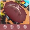 15 ft Large Patio Umbrella with Solar Lights Double-Sided Outdoor Rectangle Market Umbrellas with 36 LED Lights/Base Included/Easy Crank for Patio Garden Yard Pool Lawn, Brown