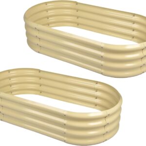 2Pcs Galvanized Raised Garden Bed Kit, 10×4×1ft Galvanized Planter Raised Garden Boxes Outdoor, Oval Large Metal Raised Garden Beds for Vegetables…………
