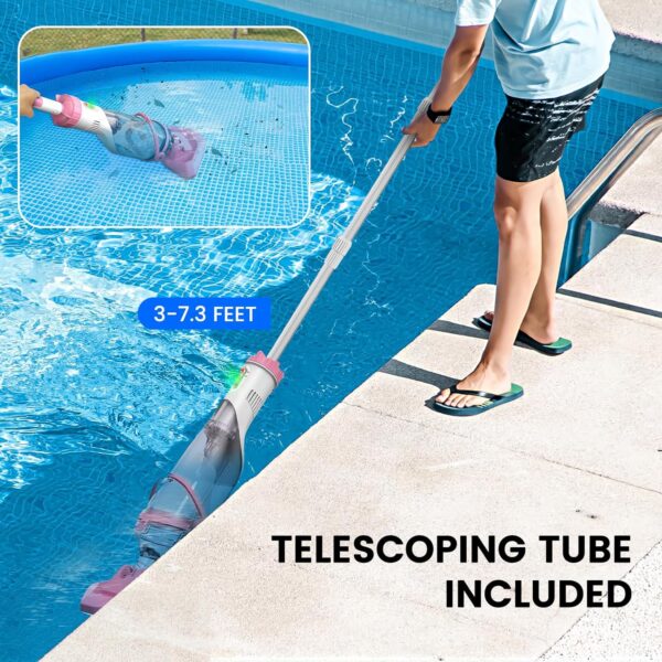 e60e872388014c75b752414373914bdc Pool Vacuum for Above Ground Pool with a Telescopic Pole, Running time up to 1H, T403 Handheld Rechargeable Pool Cleaner with Powerful Suction up to 18.5 gallons/min, Ideal for Leaves, Debris