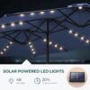 Double Sided Patio Umbrellas - 15ft Solar Lights LED Lighted Outdoor Extra Large Market Table Umbrella with Base Included, Oversized Umbrella for Deck, Pool, Backyard (Beige)