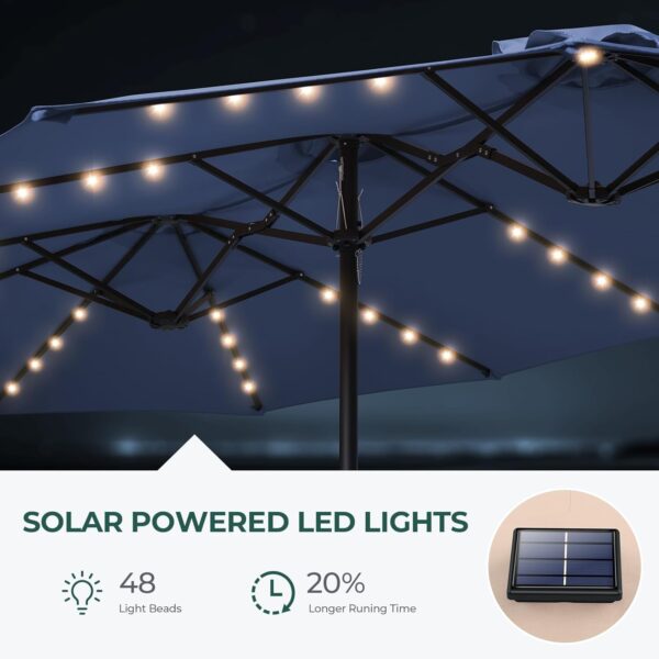 e66dfa50ede54139b5cc0627b2c800f1 Double Sided Patio Umbrellas - 15ft Solar Lights LED Lighted Outdoor Extra Large Market Table Umbrella with Base Included, Oversized Umbrella for Deck, Pool, Backyard (Beige)