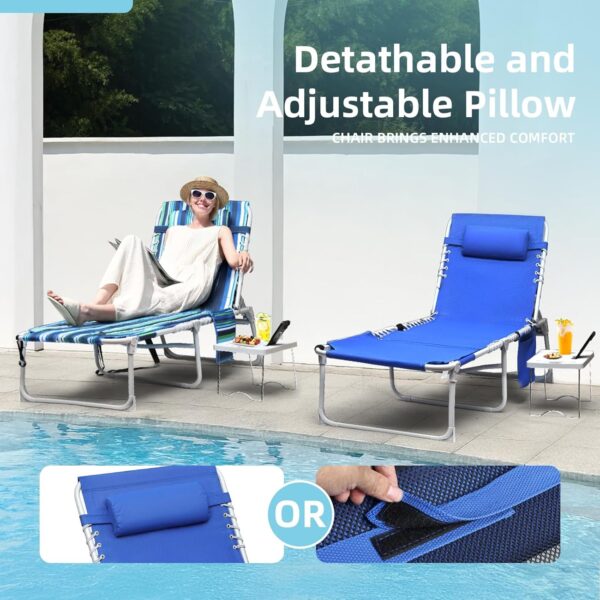 e6acdc907d534c858ac7188185275ae2 3-in-1 Outdoor Sun Tanning Lounge Chair with Face Hole – 5-Position Recliner, Folding Side Table & Removable Pillow, 330lbs Capacity, Blue