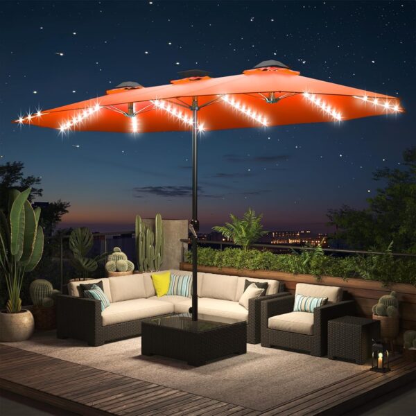 e6ed076b263d42cd87d8fbf01b592815 15ft Patio Umbrella with Solar Lights, Large Double Umbrella Outdoor, Rectangle 180''x106'' Umbrellas with 156 PCS LED Lights and Crank Handle for Backyard Deck Pool Shade in Black(1.9" Pole)