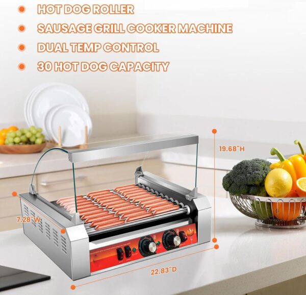 e72d0c926a734a9f9633c3beecc5c012 1670W Commercial Hot Dog Rollers,11 Rollers 30 Hotdog Roller Grill,Stainless Steel Hot Dog Machine With Dust Cover,Hot Dog Roller Machine With Dual Temp Control And Led Light/Detachable Drip Tray