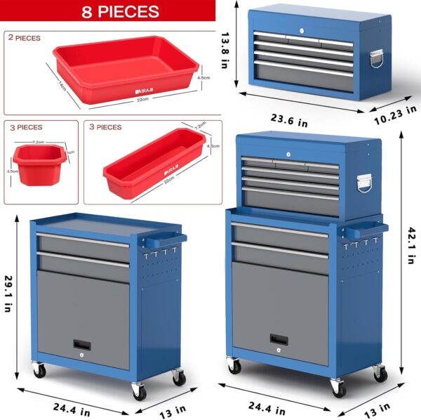 e7d0e0306a44490ba7d0c23ab0d48e6e Tool Chest 8-Drawer | 42'' Large Rolling Tool Chest with Wheels | Detachable Top Metal Tool Box | Garage Storage Cabinet for Repair Room,Warehouse | Rolling Tool Box with Hooks,Liners,Tray Divider