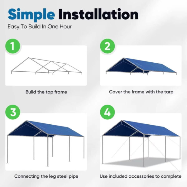 e7ef80b9cd2440a2a91b9a94ff566e68 Quictent 10X20ft Upgraded Heavy Duty Car Canopy Galvanized Frame Carport Outdoor Boat Shelter with 3 Reinforced Steel Cables-Blue
