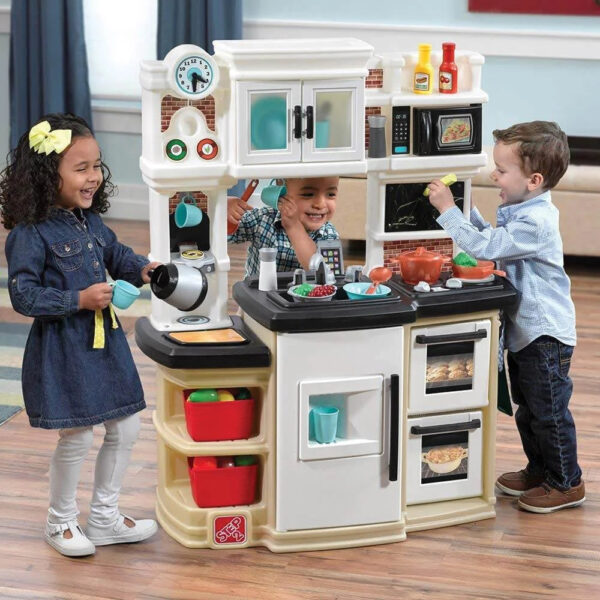 Step2 Great Gourmet Tan and White Plastic Kid Kitchen Playset includes 35 Piece Toy Kitchen Playset
