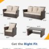 Wisteria Lane 4 Piece Outdoor Patio Furniture Sets, Wicker Conversation Set for Porch Deck, Grey Rattan Sofa Chair with Cushion （Blue