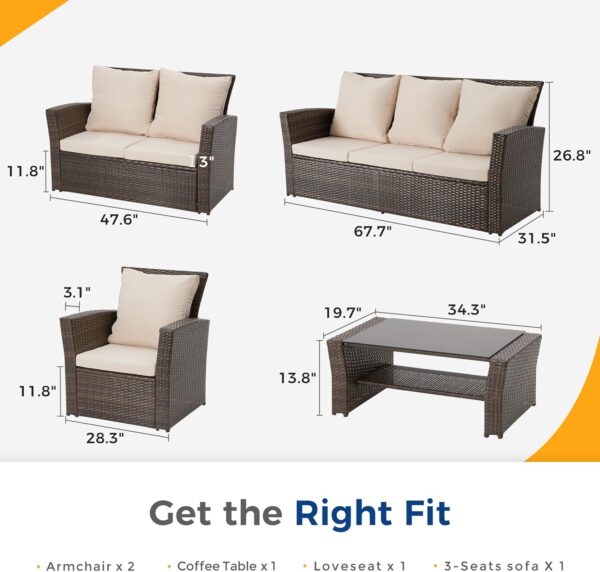 e8056cfacb924b70b9cb2fa81c15db52 Wisteria Lane 4 Piece Outdoor Patio Furniture Sets, Wicker Conversation Set for Porch Deck, Grey Rattan Sofa Chair with Cushion (Blue