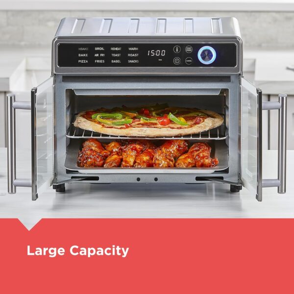 e83841821c4345a69c6d5e306cccee55 Crisp 'N Bake Air Fryer Toaster Oven Combo, 12 in 1 Countertop Convection Oven Cooks Food Fast, Fits a Whole Pizza or 6 Toast Slices, French Doors with Stainless Steel Finish