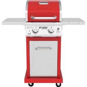 2-Burner Propane Gas Grill, Red – Stainless Steel, 28,000 BTUs, Compact Design