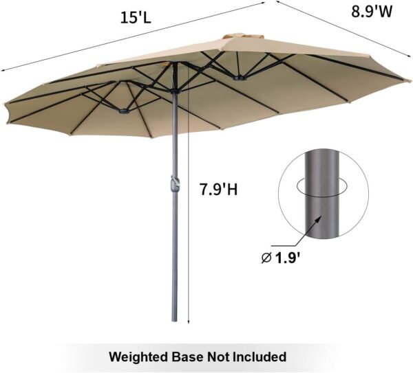 e8a2f277bcf14a5dbd375d6b3b629a62 15ft Patio Umbrella with Solar Lights, Large Double Umbrella Outdoor, Rectangle 180''x106'' Umbrellas with 156 PCS LED Lights and Crank Handle for Backyard Deck Pool Shade in Black(1.9" Pole)