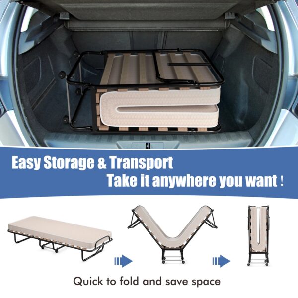 Costway Portable Folding Bed with Memory Foam Mattress Rollaway Cot Beige Made in Italy