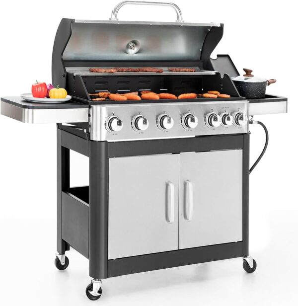 Burner Gas grill with side burner and enameled cast iron grille 42,000BTU outdoor cooking stainless steel propane grill Garden grill