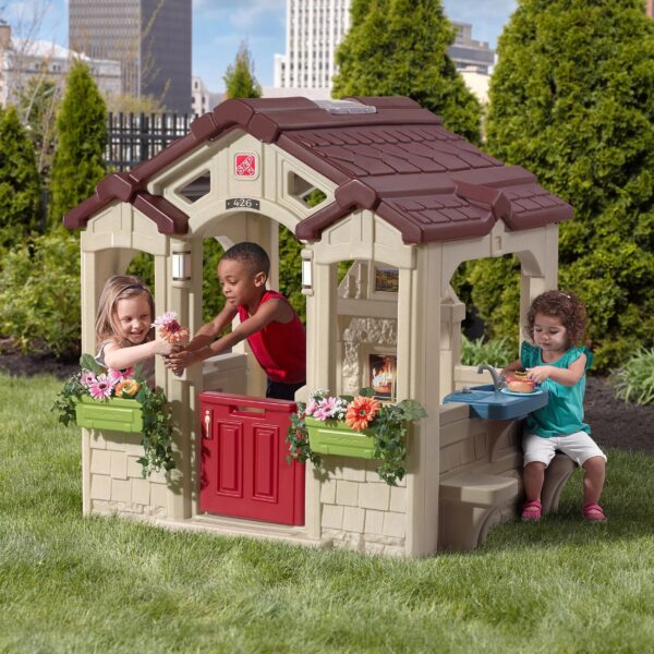 Step2 Charming Cottage Brown Toddler Plastic Playhouse for Kids Outdoor Toys
