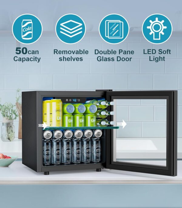 e9d6dbaa4cac4f47b5c7393d30263d8b Mini Fridge 130 Can Beverage Refrigerator Cooler, 3.2 Cu.Ft Drink Fridge for Soda Wine Beer, Adjustable Temperature Control for Home Office, Black