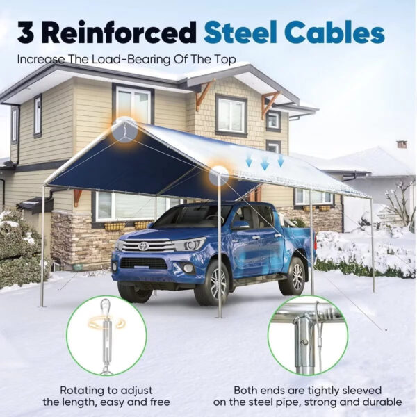 e9f406290fc84768b24c18a93c5acf52 Quictent 10X20ft Upgraded Heavy Duty Car Canopy Galvanized Frame Carport Outdoor Boat Shelter with 3 Reinforced Steel Cables-Blue