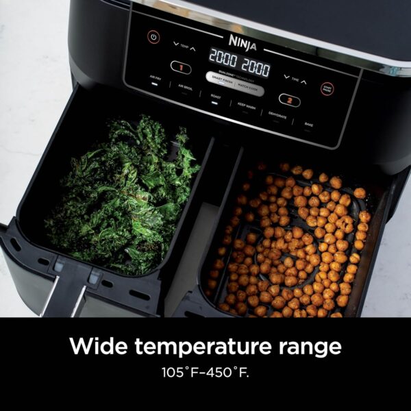 ea134b8bea6b44a9aabae222c60beb10 DZ401 Foodi 10 Quart 6-in-1 DualZone XL 2-Basket Air Fryer with 2 Independent Frying Baskets, Match Cook & Smart Finish to Roast, Broil, Dehydrate for Quick, Easy Family-Sized Meals, Grey