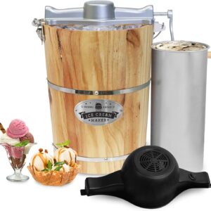 Elite Gourmet 6 Quart Vintage Wood Bucket Electric Ice Cream Maker Machine