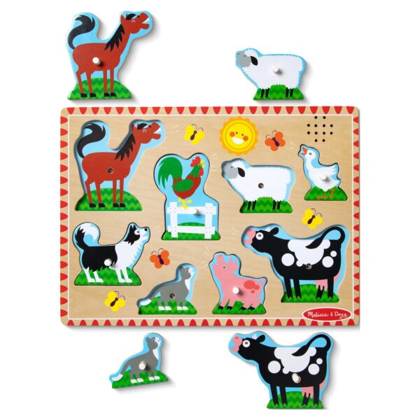 Melissa & Doug Farm Animals Sound Puzzle - Wooden Peg Puzzle With Sound Effects (8 pcs)
