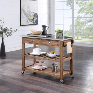 Boraam Sonoma Kitchen Cart with Stainless Steel Top - Barnwood Wire-Brush
