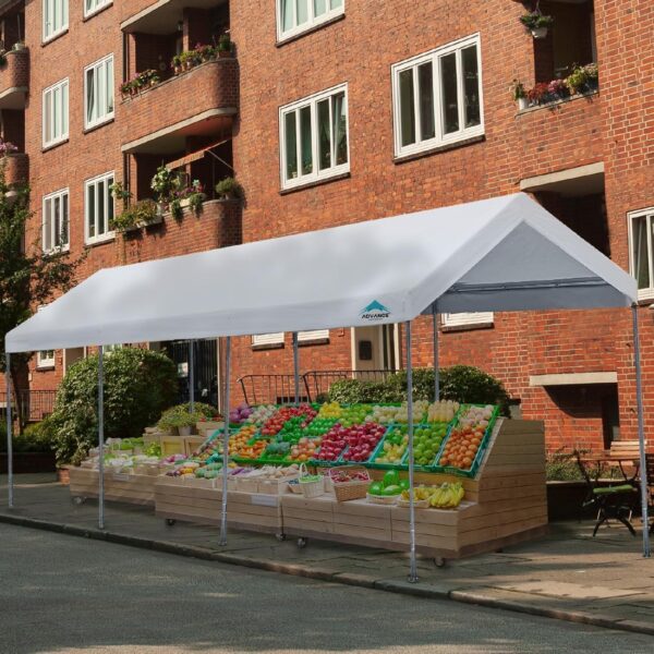 ea2fc549a7d84b049903159a629f7ad0 10x20 ft Heavy Duty Carport Potable Car Canopy Garage Party Tent Boat Shelter, Adjustable Height from 9.5 ft to 11 ft, Beige