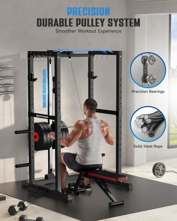 ea30b734f0f74b9fb532ecf6bee2fd75 Sportsroyals Power Cage,1600lbs Multi-Function Power Rack with Adjustable Cable Crossover System and More Training Attachment, Weight Cage for Home Gym