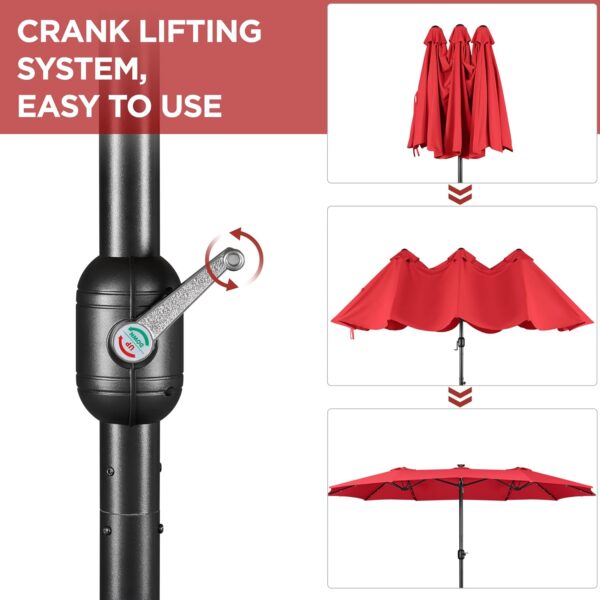 ea42f834b4ab4de0a8ecedb85c0879f8 15 ft Large Patio Umbrella with Solar Lights Double-Sided Outdoor Rectangle Market Umbrellas with 36 LED Lights/Base Included/Easy Crank for Patio Garden Yard Pool Lawn, Brown